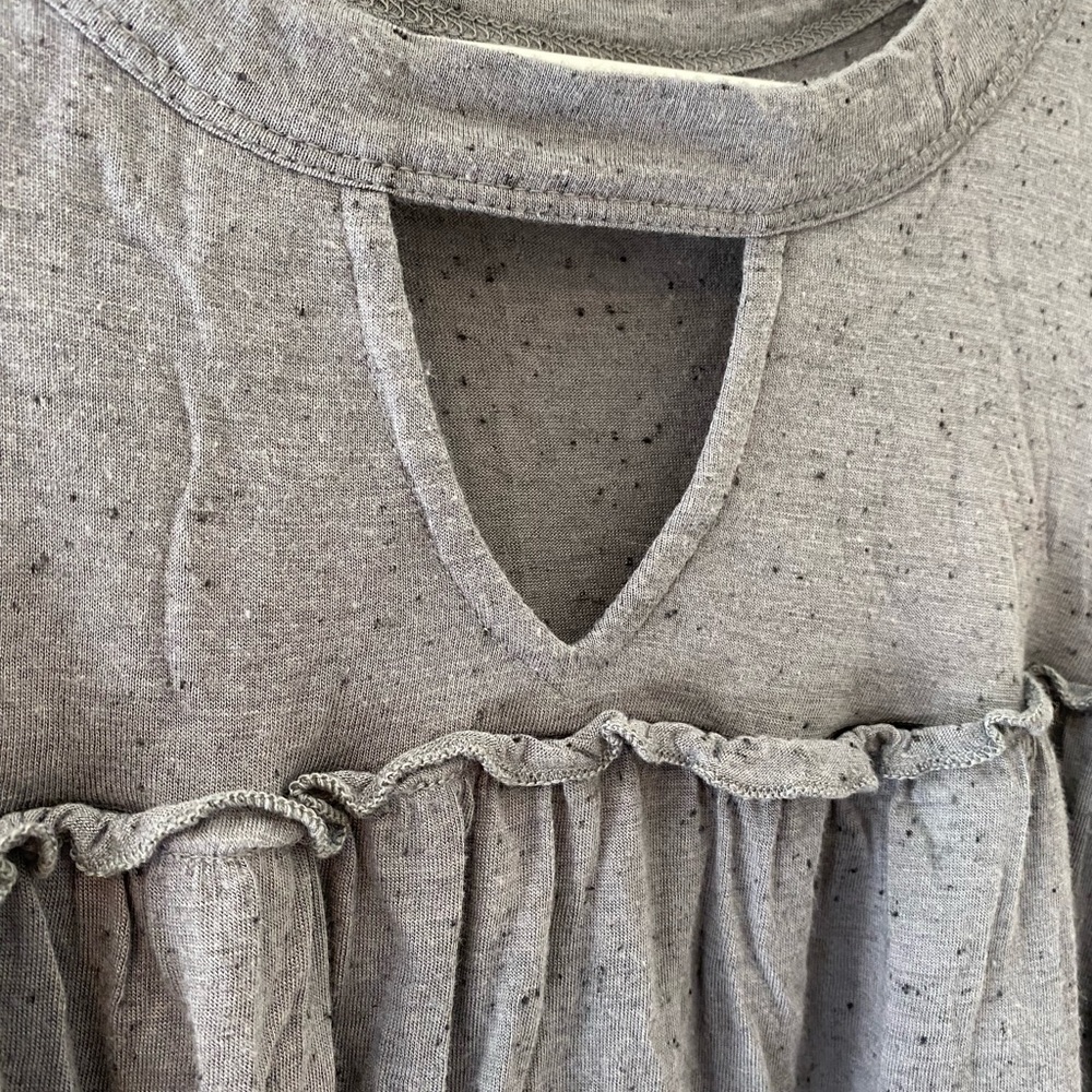 Gray, open shoulder, long sleeve shirt - Picture 2 of 5